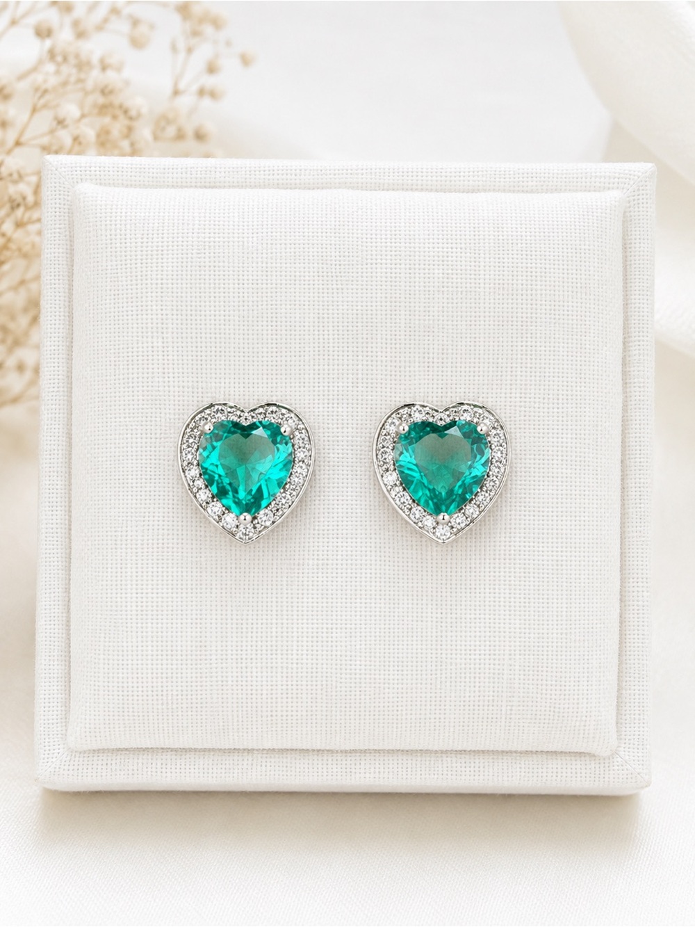 Heart-Shaped 18k gp aqua Green stamped Crystal Stud Earrings - Women Jewelry